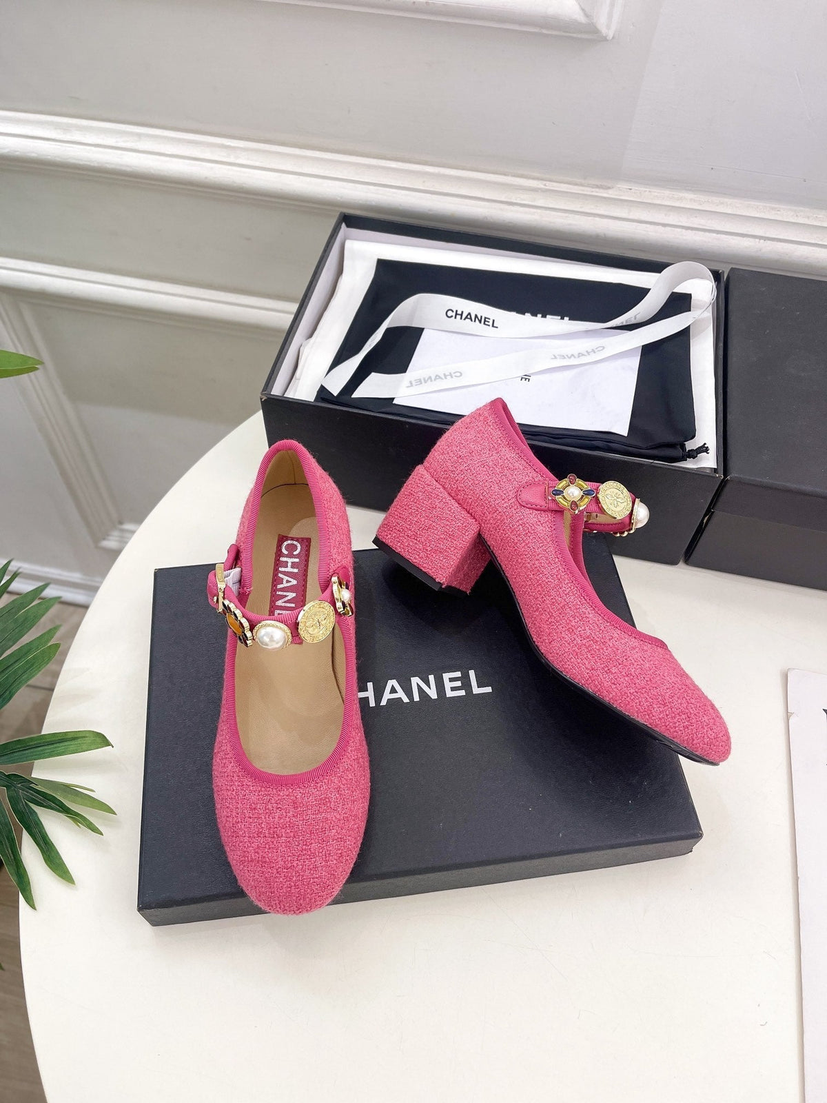 CC High Mary Janes 55mm Dark Pink Wool Tweed And Fabric  948817