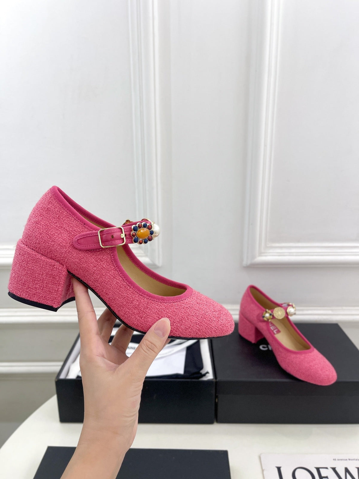 CC High Mary Janes 55mm Dark Pink Wool Tweed And Fabric  948817