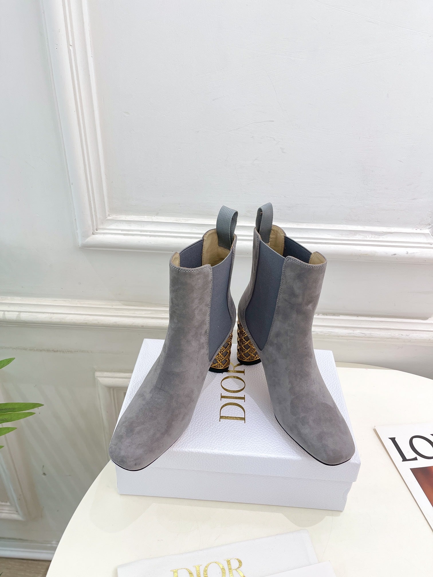 CD Icon Heeled Ankle Boot 80mm Grey Suede