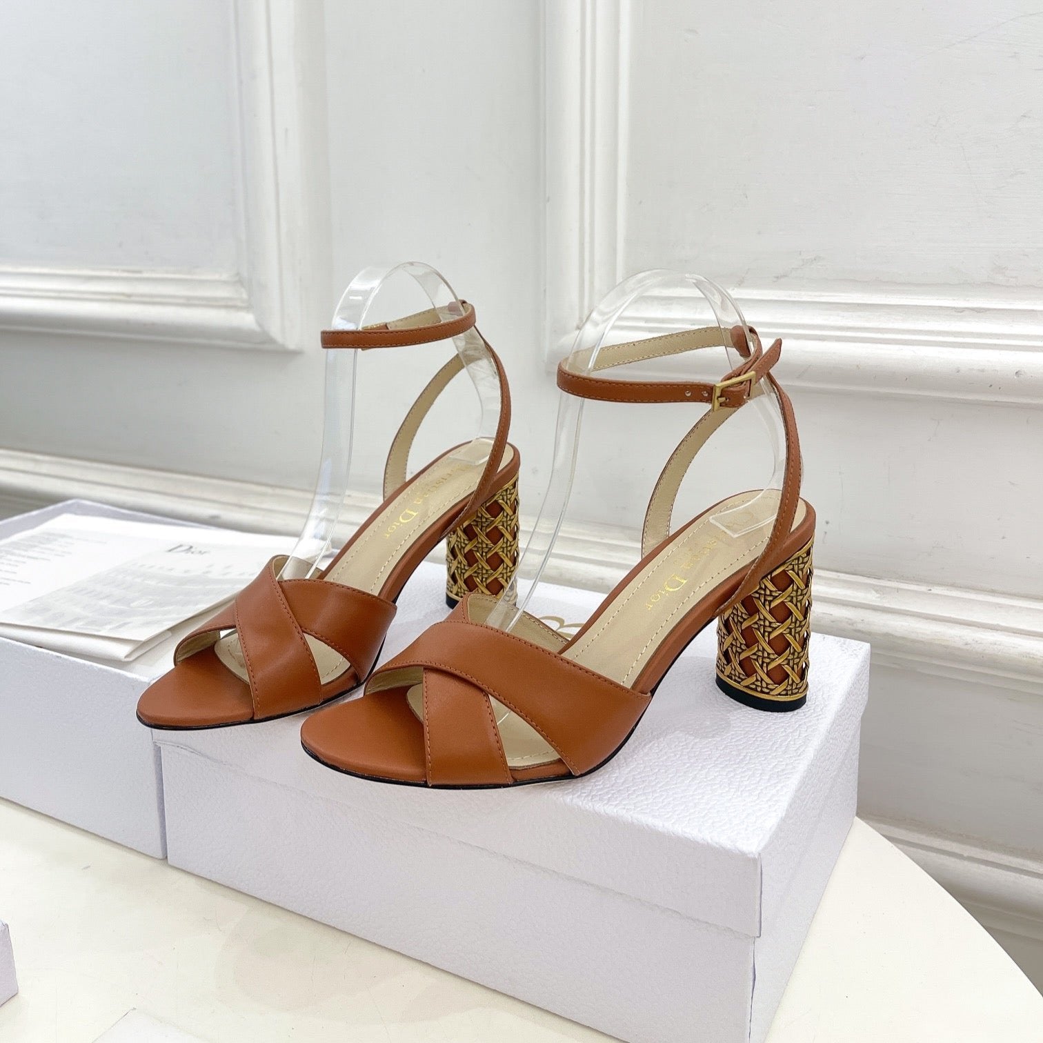 CD Icon Heeled Sandal 80mm Brown Calfskin