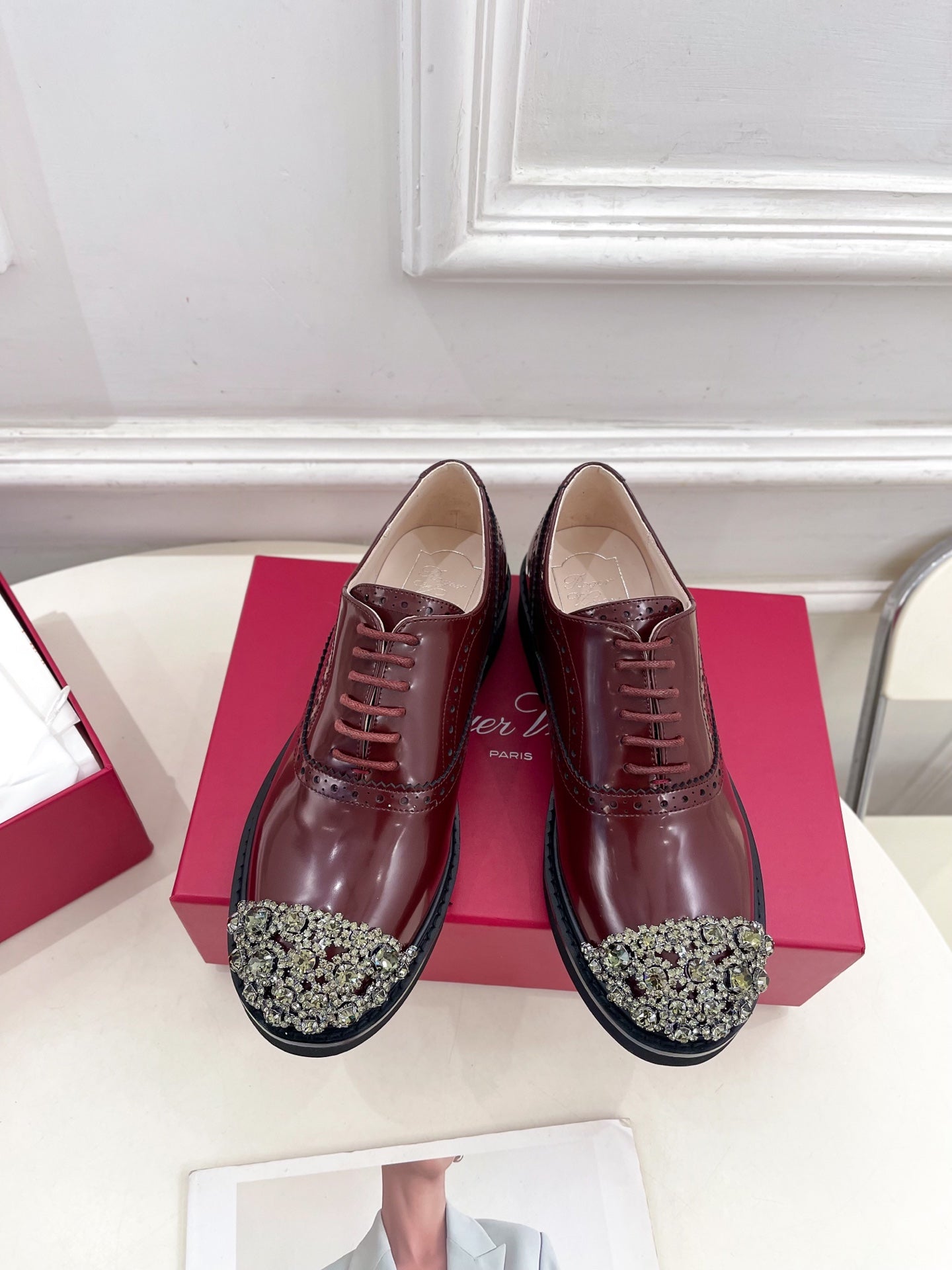 Viv 25 Baroque Rhinestone Derby Loafer Brown Cowhide Leather 253582