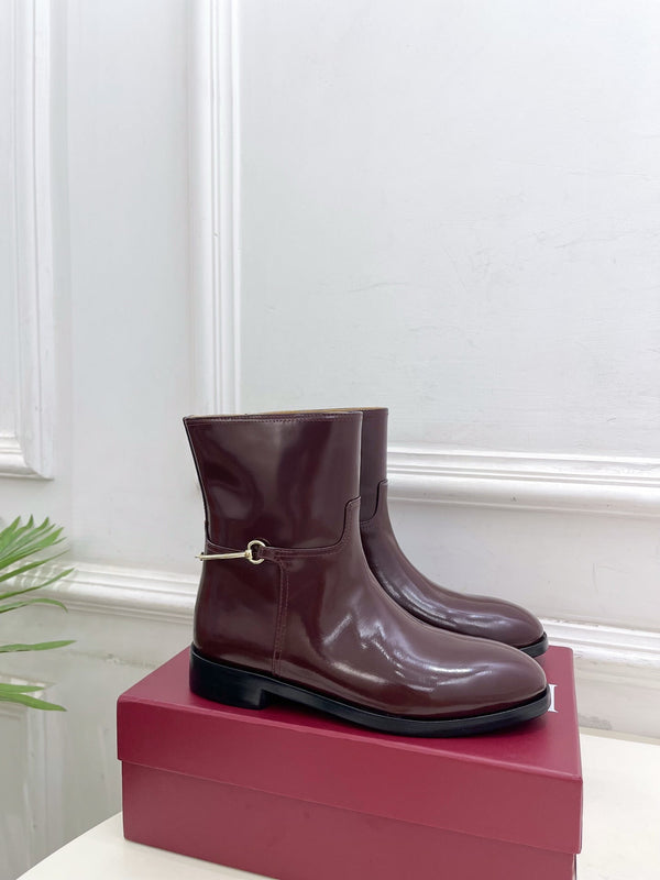 Gucci 25𝐬𝐬 horsebit  ankle boots burgundy patent calfskin 435385