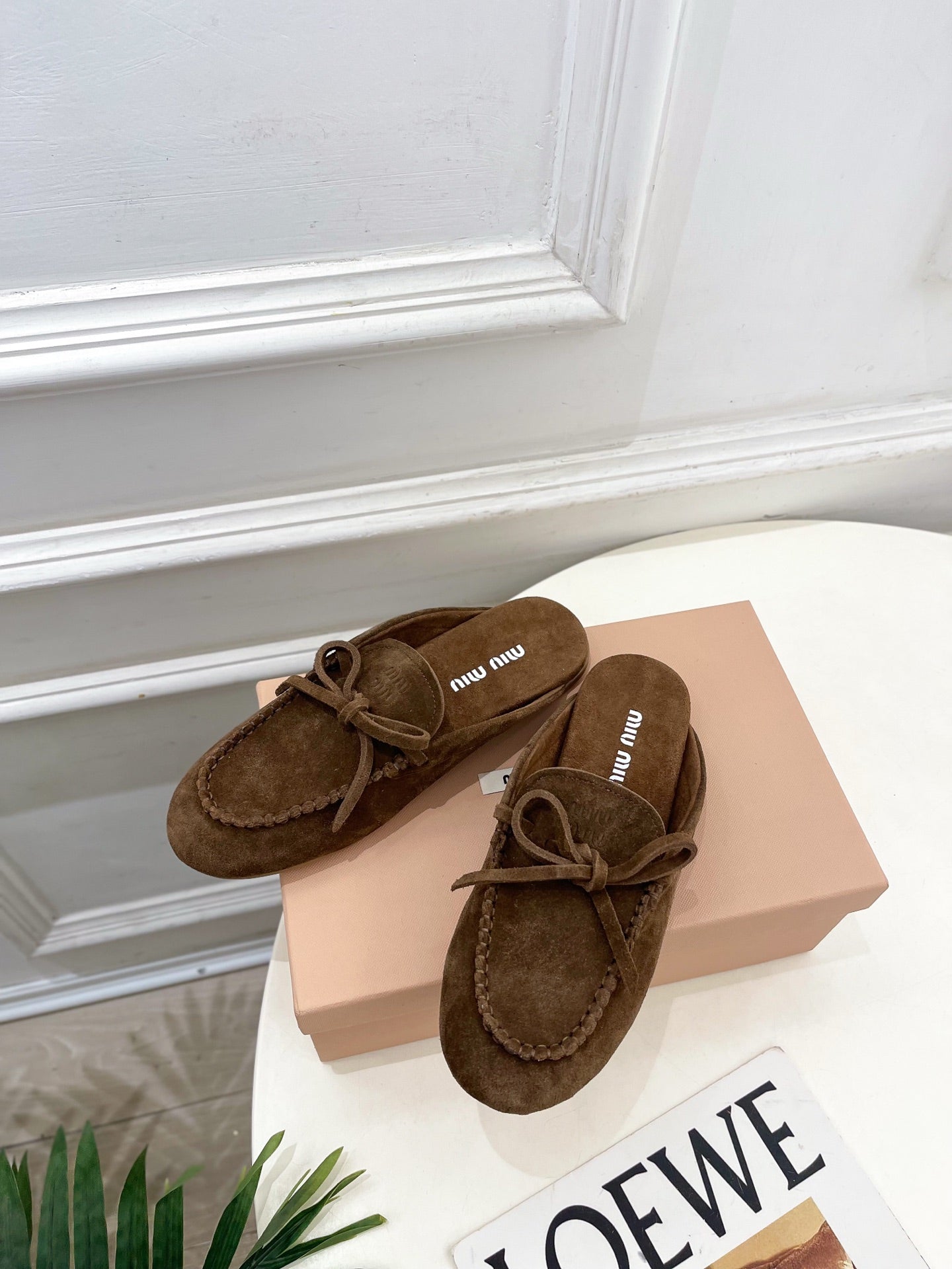 Miumiu 2026 Bow-tie Casual Loafers Brown Suede