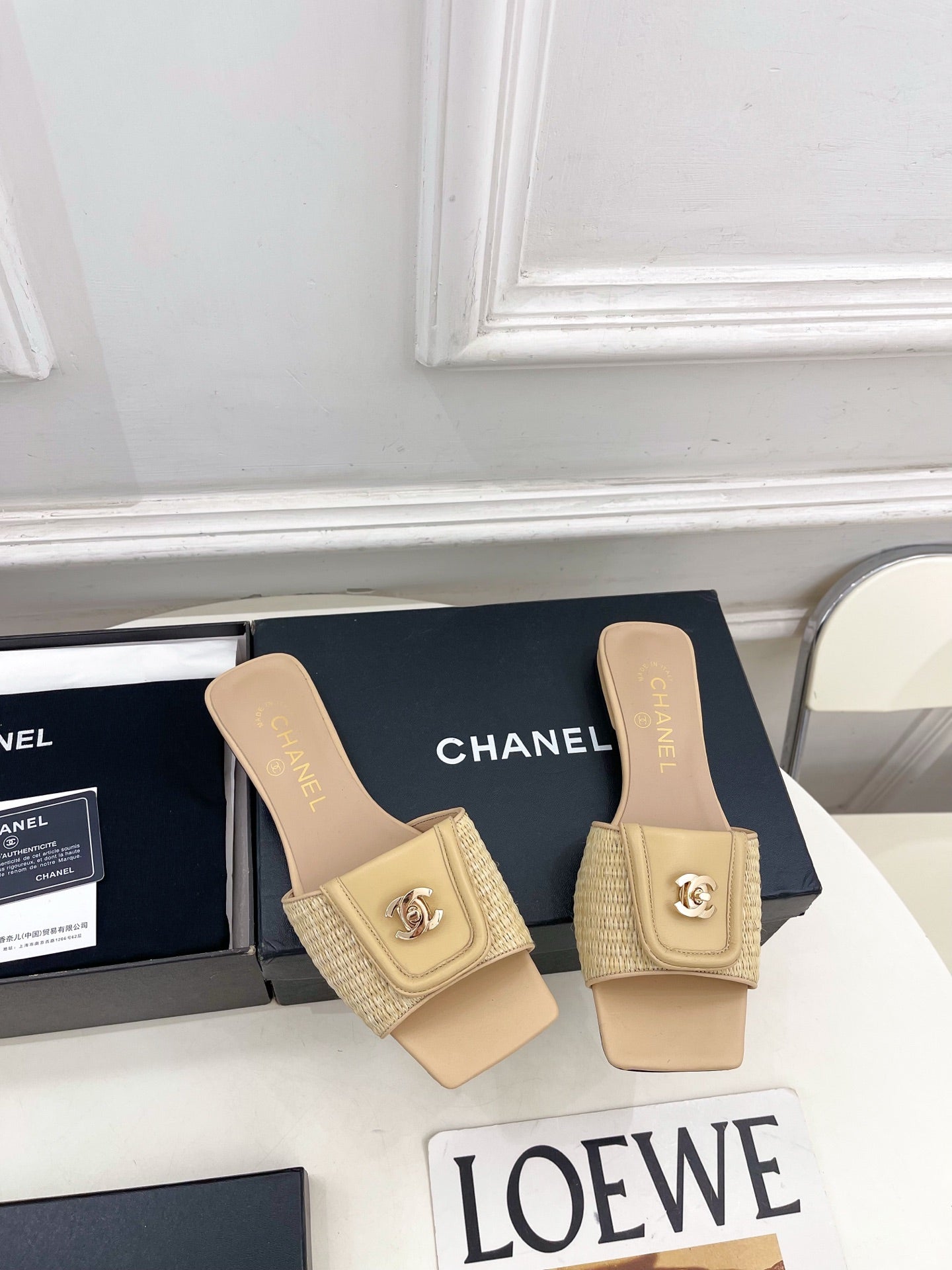 CC 2026 Mule Calfskin Raffia