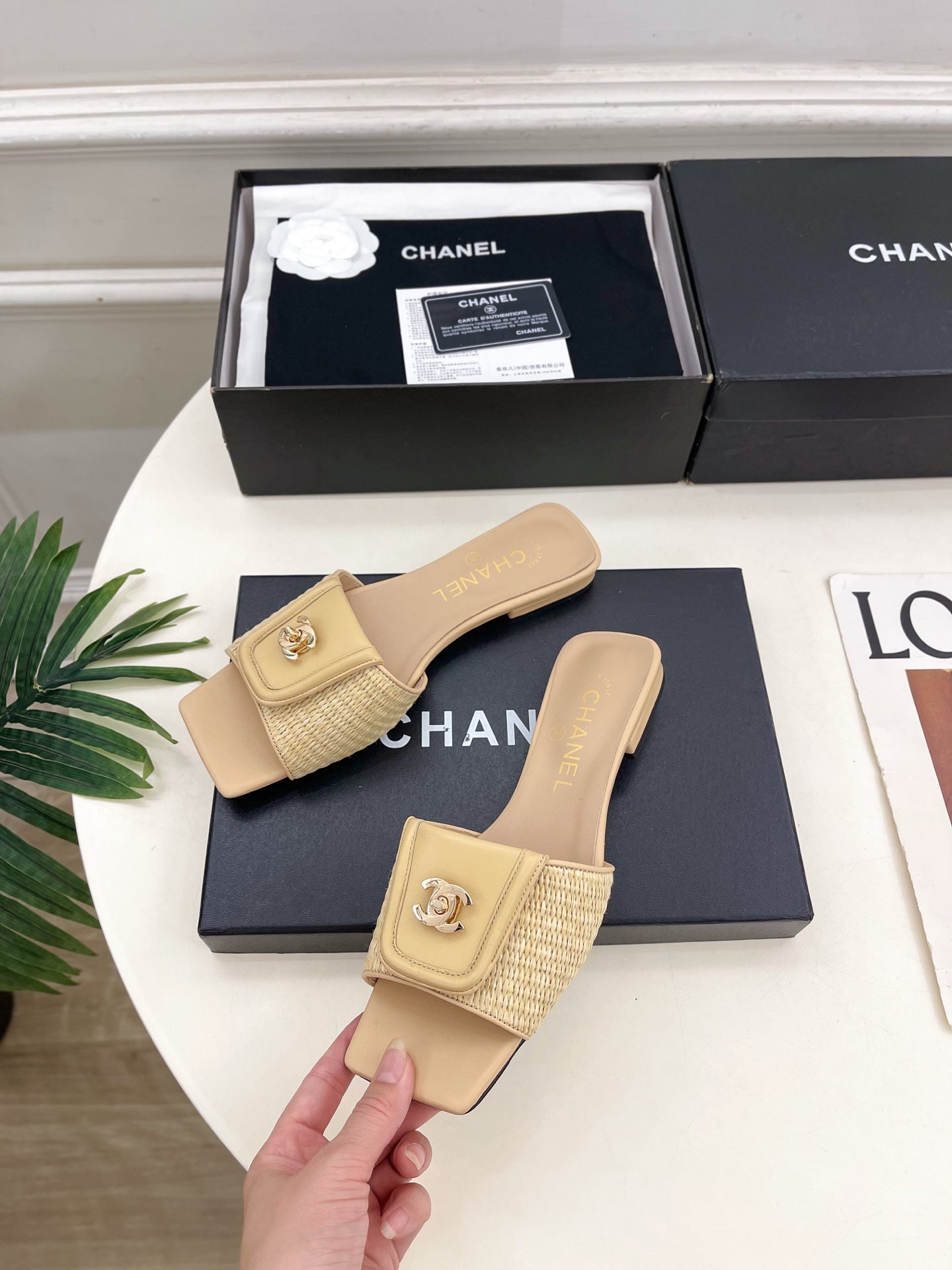 CC 2026 Mule Calfskin Raffia