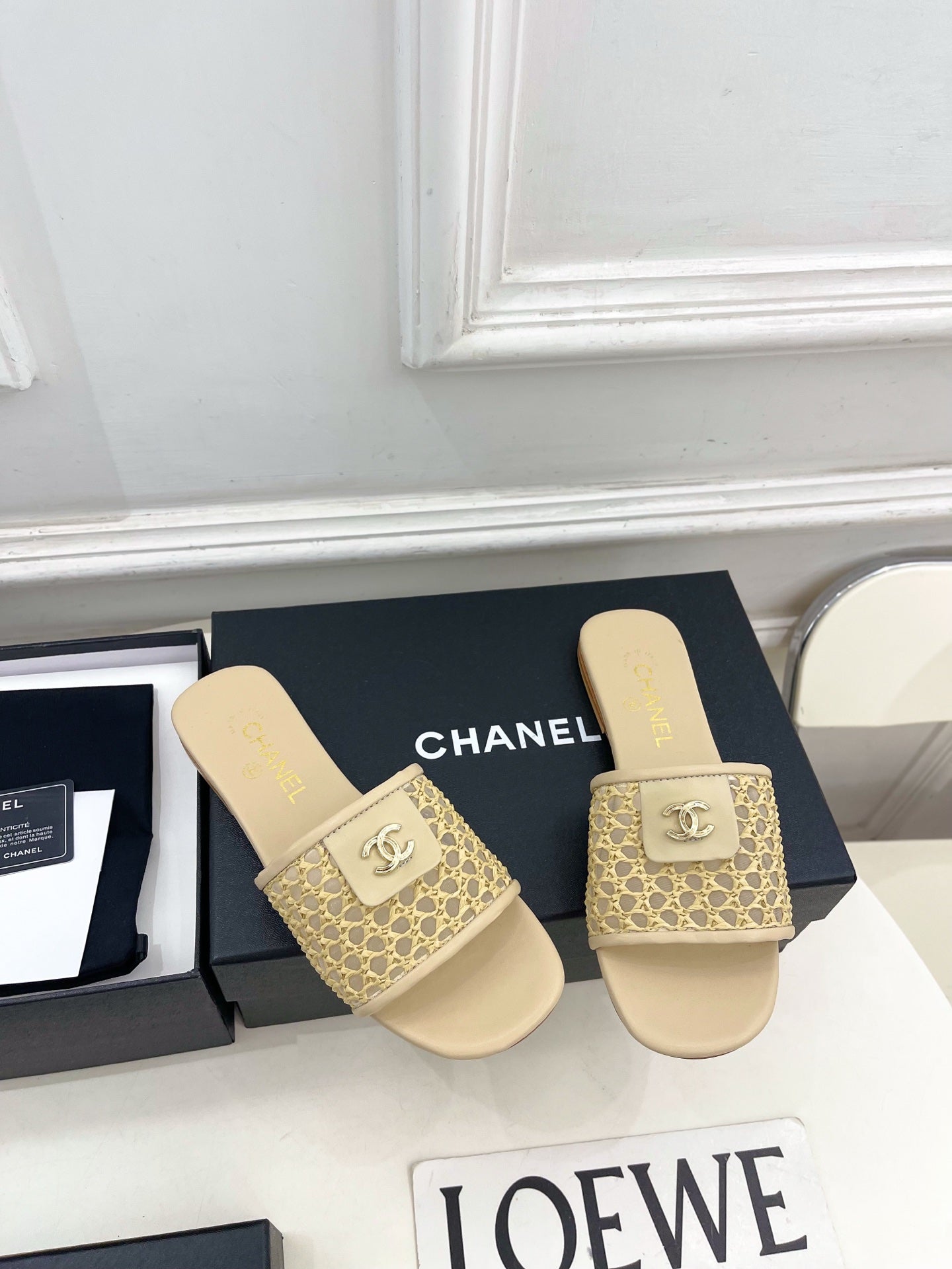 Chanel 2026  Woven Flat Slippers Leather Sheepskin 831405