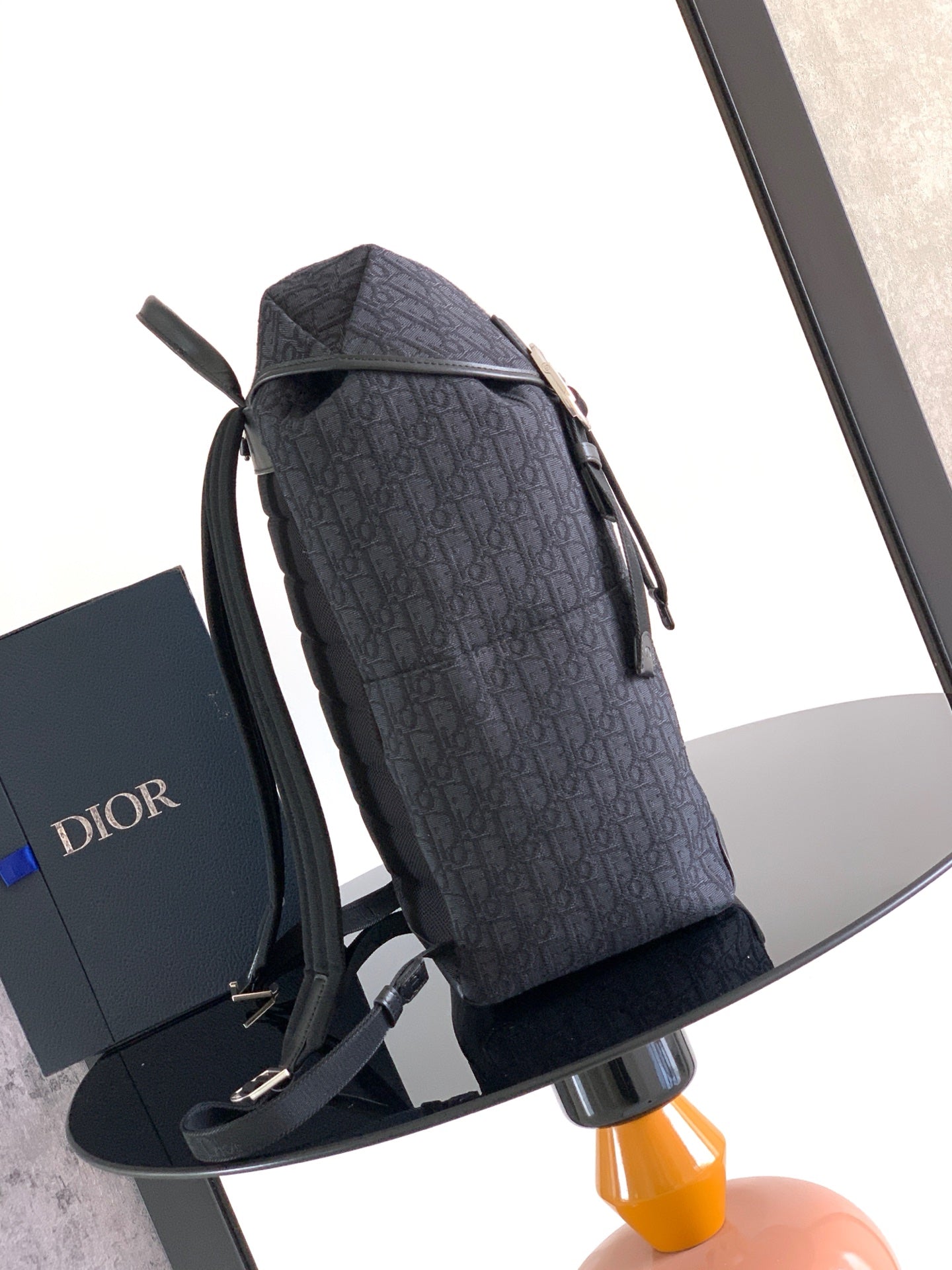 Dior 2026 Jett Backpack With Flap 42cm Black Fabric Leather