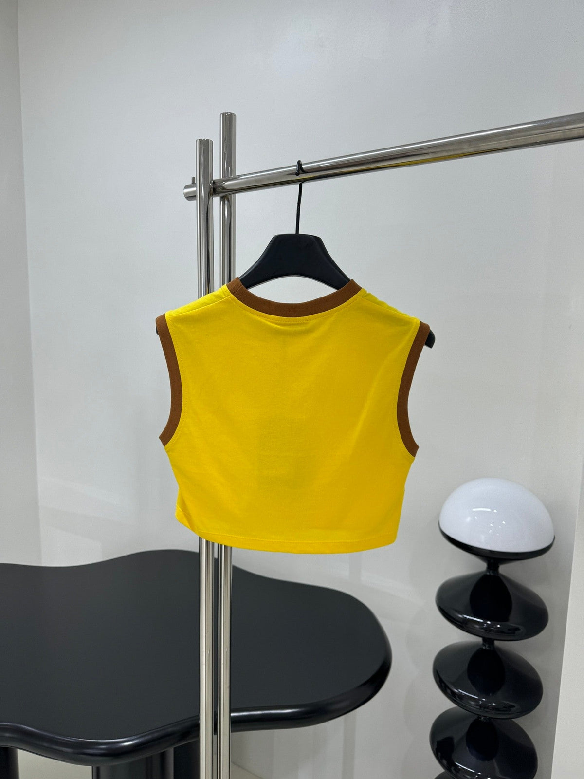 Miu Yellow Brown Cropped Tank Top