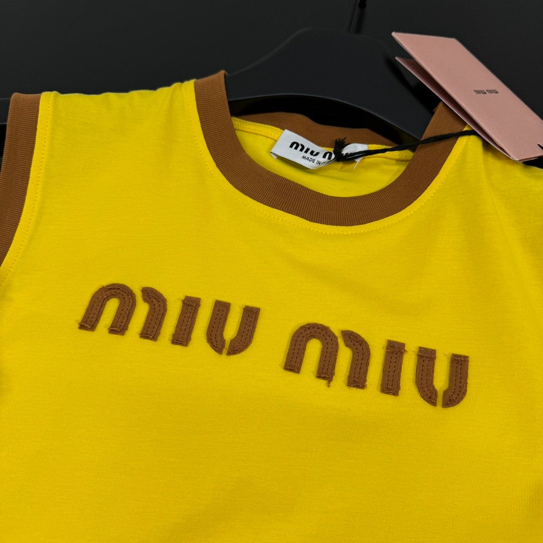 Miu Yellow Brown Cropped Tank Top