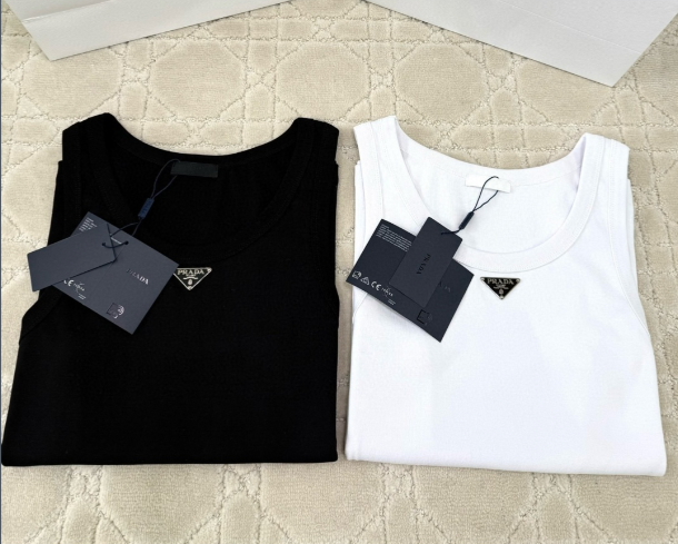 Prada 25 Vest Top Black and White Cotton
