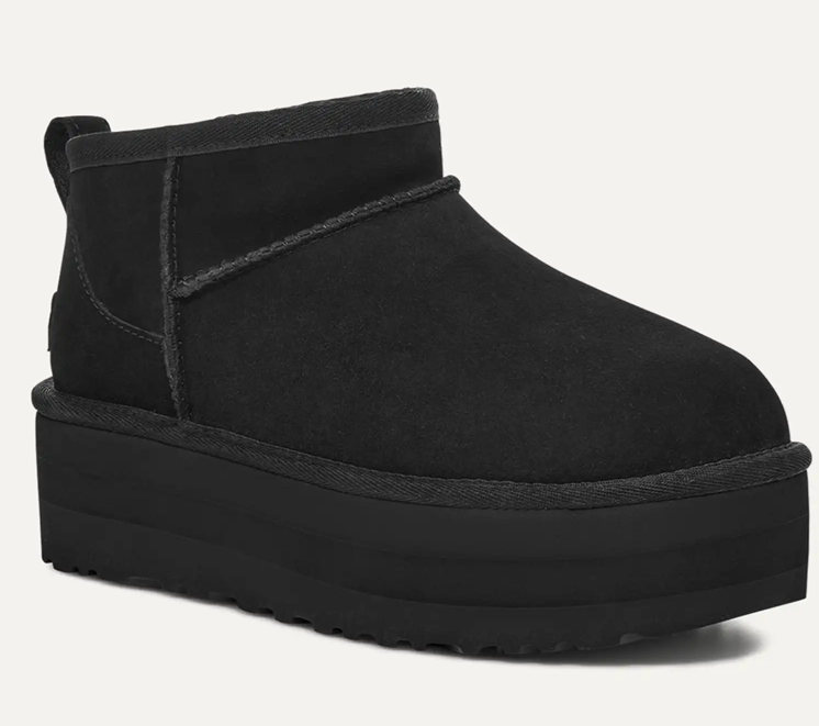 UGG Classic Ultra Mini Platform Boot Black Suede Rubber