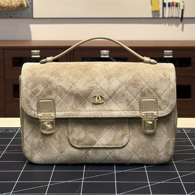 Chanel 2026 Quilted Backpack 26cm Beige Suede