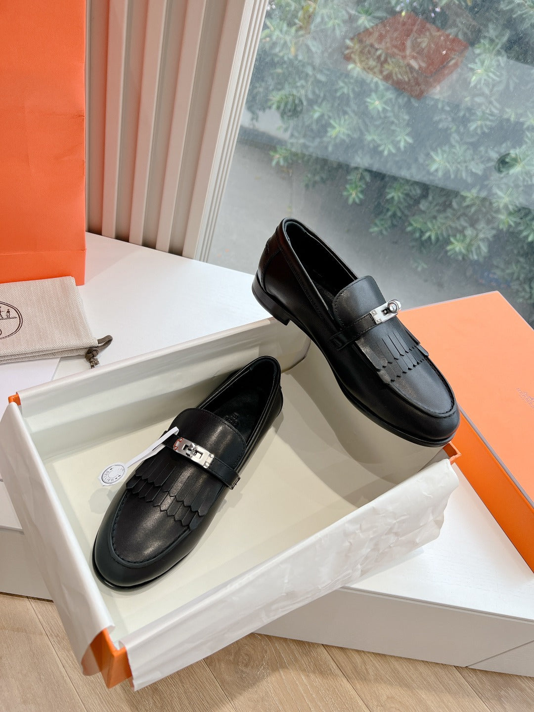 Destin Loafer Black Goatskin with Fringe Detail