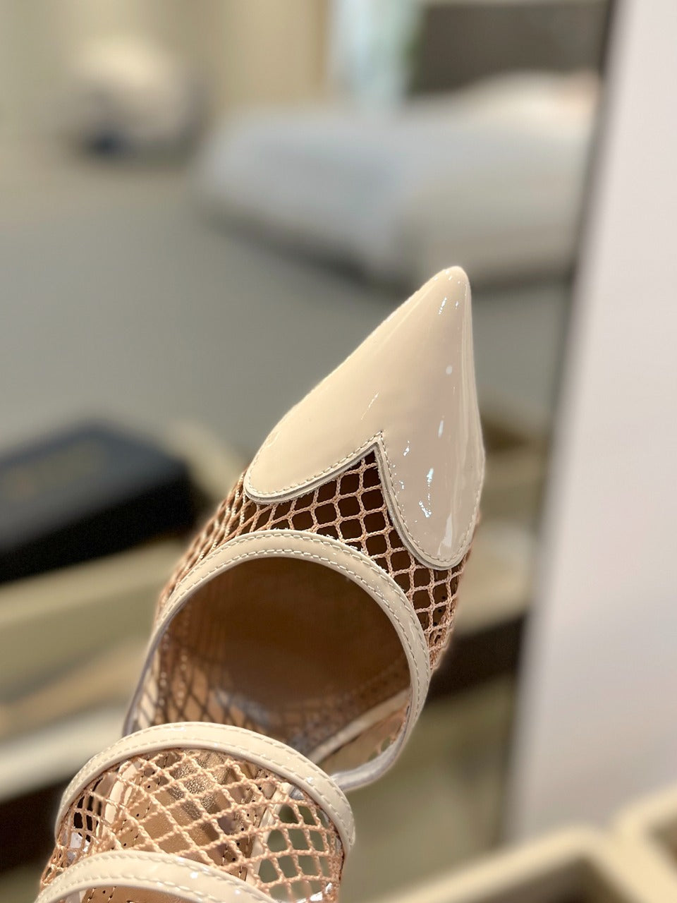 alaia mule 85 fishnet cream heart lambskin