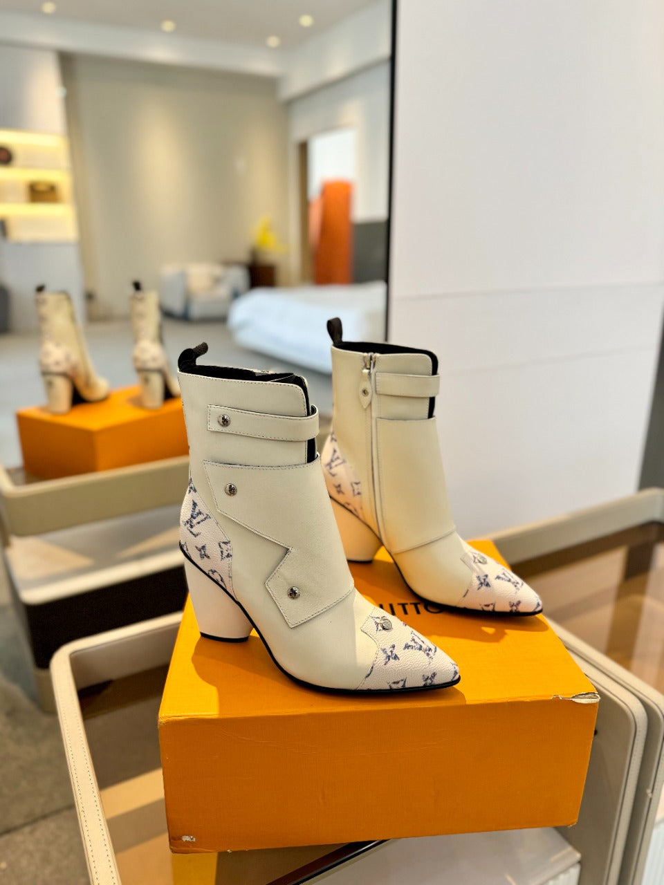 LV Trinity Ankle Boot 75mm White Monogram Calfskin